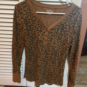 Time and Tru Animal Print Long Sleeve Top - Brown